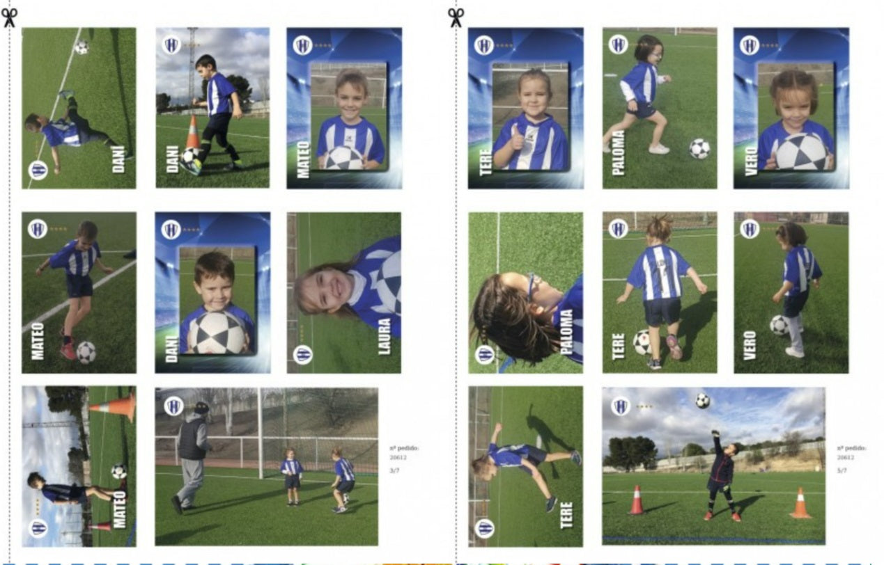 Álbum personalizado con todos los alumnos y el profe de Educación Física (tipo fútbol)