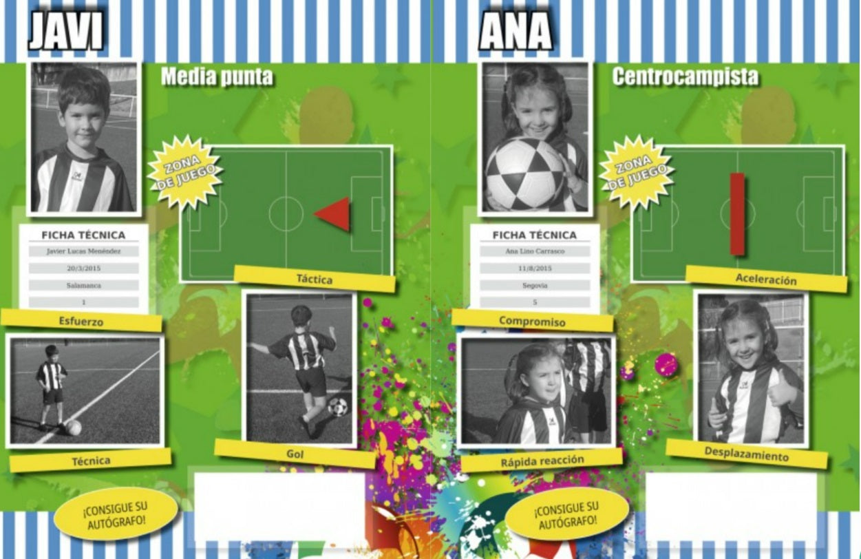 Álbum personalizado con todos los alumnos y el profe de Educación Física (tipo fútbol)