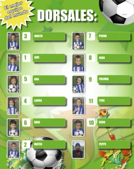 Álbum personalizado con todos los alumnos y el profe de Educación Física (tipo fútbol)
