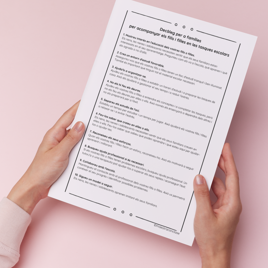 Decálogo para familias para acompañar a sus hijos e hijas en las tareas escolares
