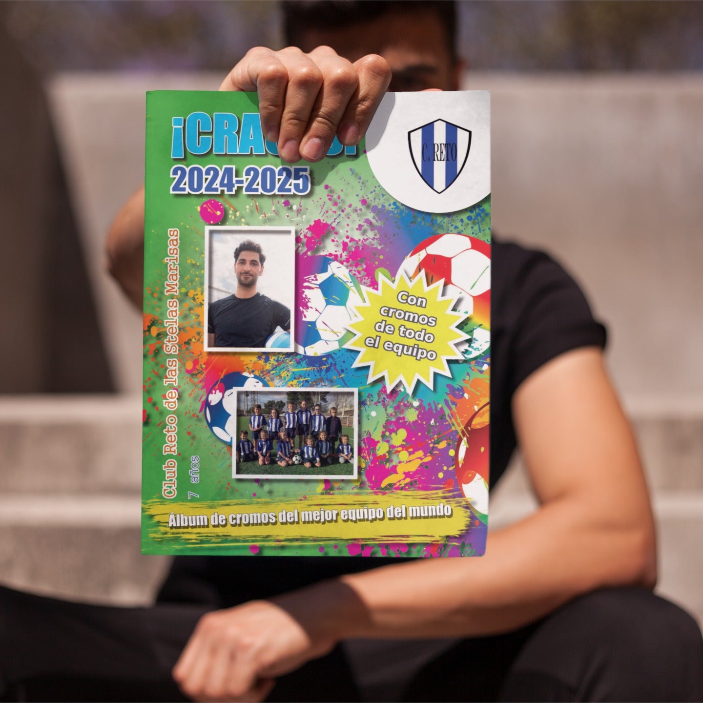 Álbum personalizado con todos los alumnos y el profe de Educación Física (tipo fútbol)