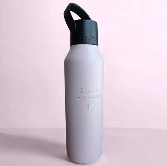 Botella Rosa empolvado Termo "RUNBOTT MII" 600ML. "Enseño con el corazón"