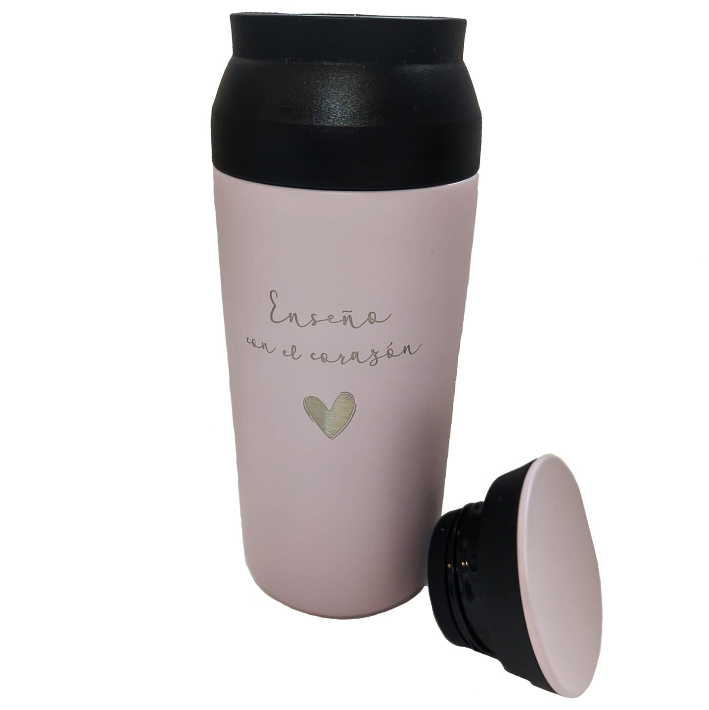 Vaso termo Runbott Cup, Rosa empolvado, "Enseño con el corazón"