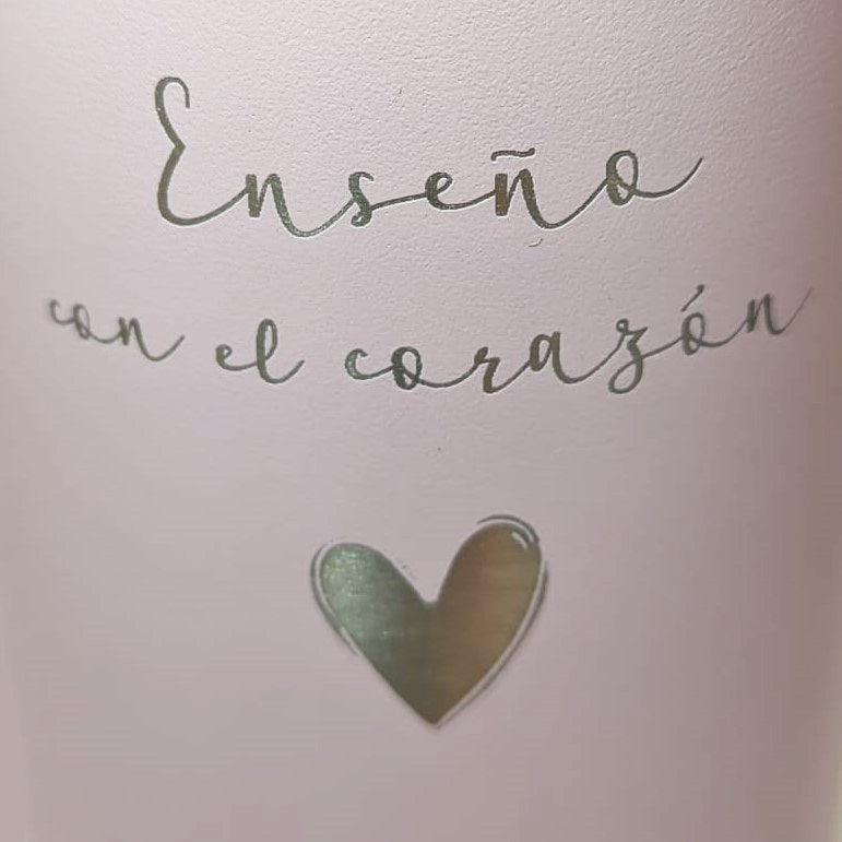 Botella Rosa empolvado Termo "RUNBOTT MII" 600ML. "Enseño con el corazón"