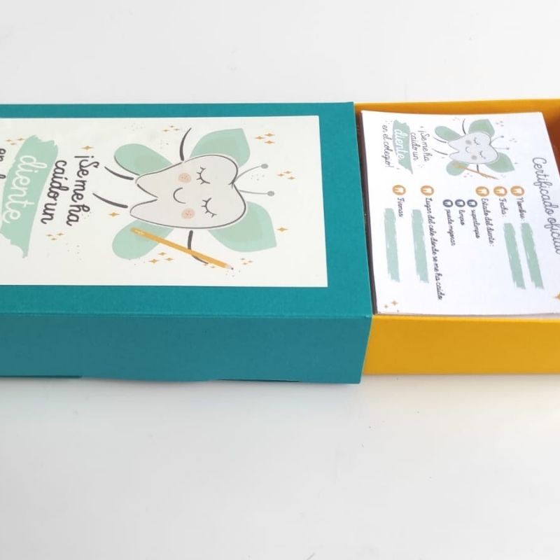 Cajita dientes PACK para el aula "Se me ha caído un diente en el colegio" (cast y cat)