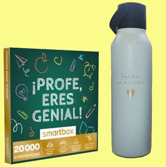 Caja de experiencias "Profe, eres genial" + Botella Runbott grabada