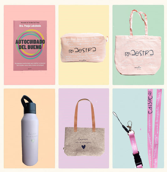 Pack "Maestra Cuqui" con bolso "Enseño con el corazón"